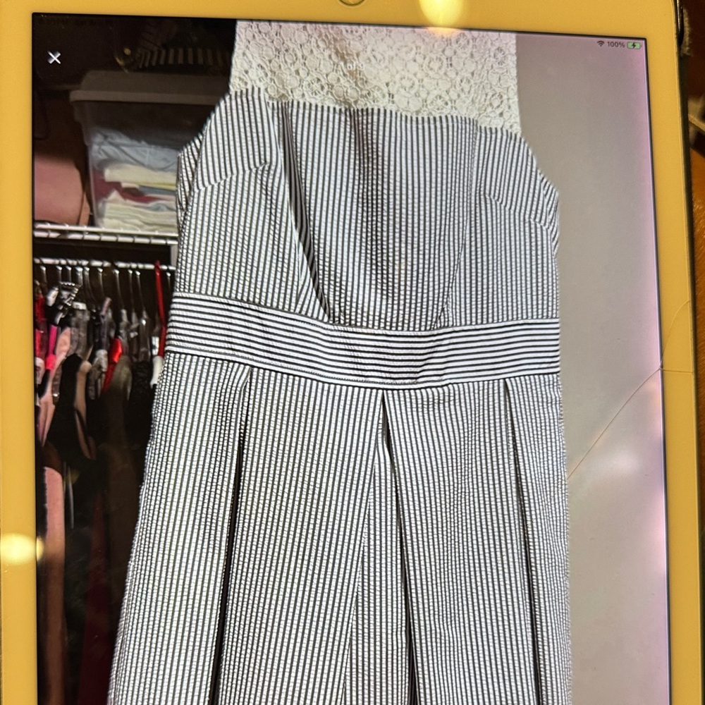 London Times Black and White Striped Dress